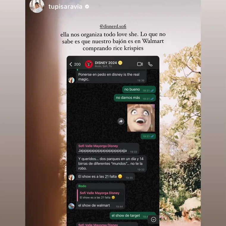 Otra historia de Tupi Saravia: ella nos organiza todo, con el chat del grupo del viaje